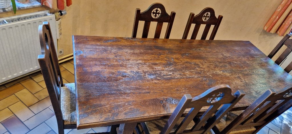 Table et 6 chaises en chêne "Meubles de ferme", Enlèvement