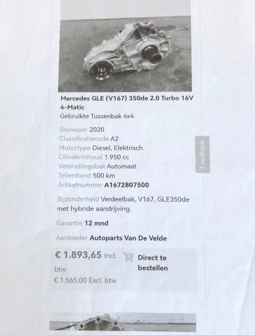 Boîte de transfert Mercedes GLE 4x4 (V167) 350de, Enlèvement
