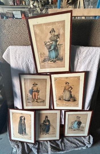 Antieken ingekleurde prenten, Ophalen of Verzenden, Handgekleurd