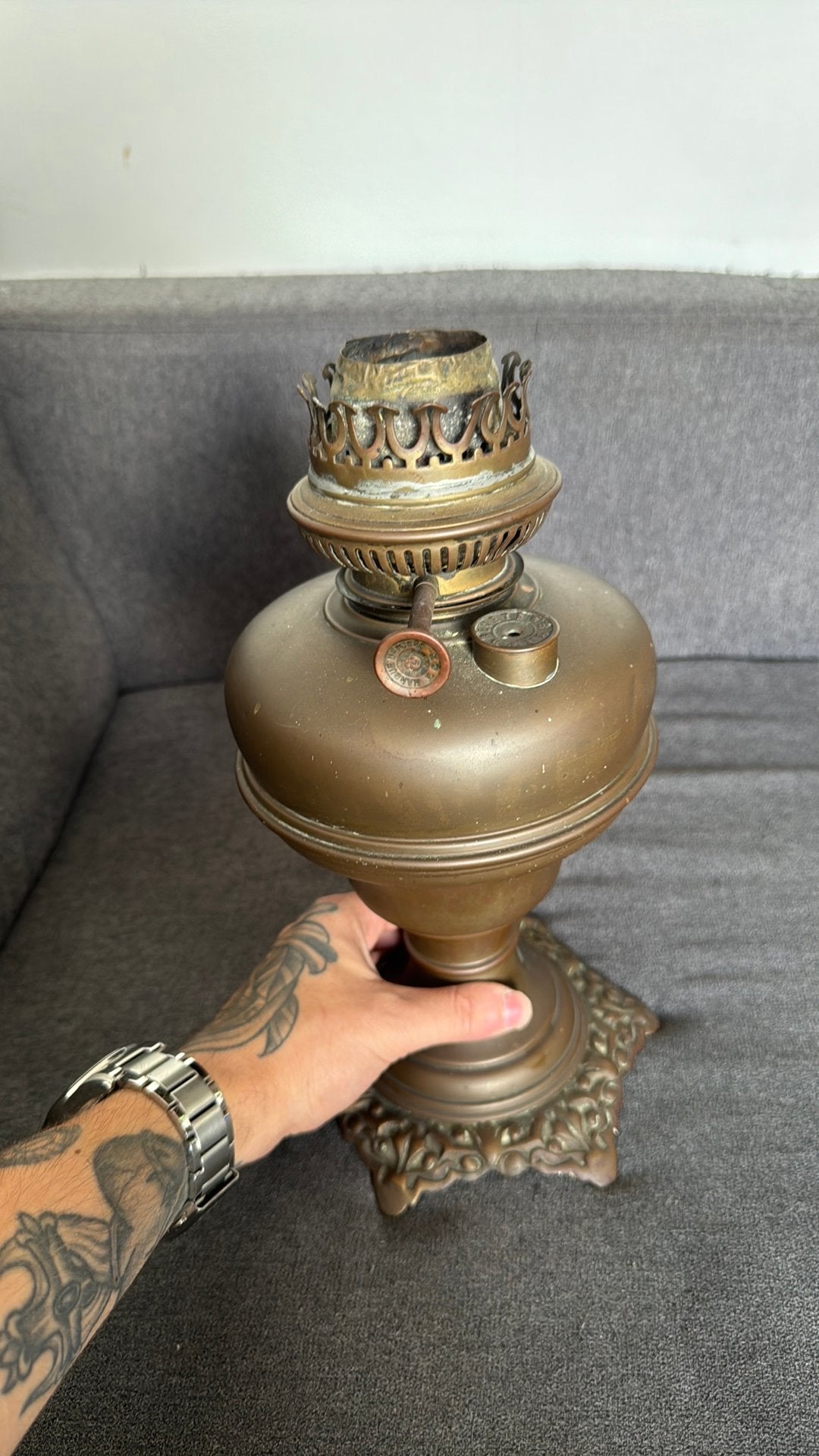 Marque Deposee L & B olielamp, Antiek en Kunst, Antiek | Kandelaars, Ophalen of Verzenden