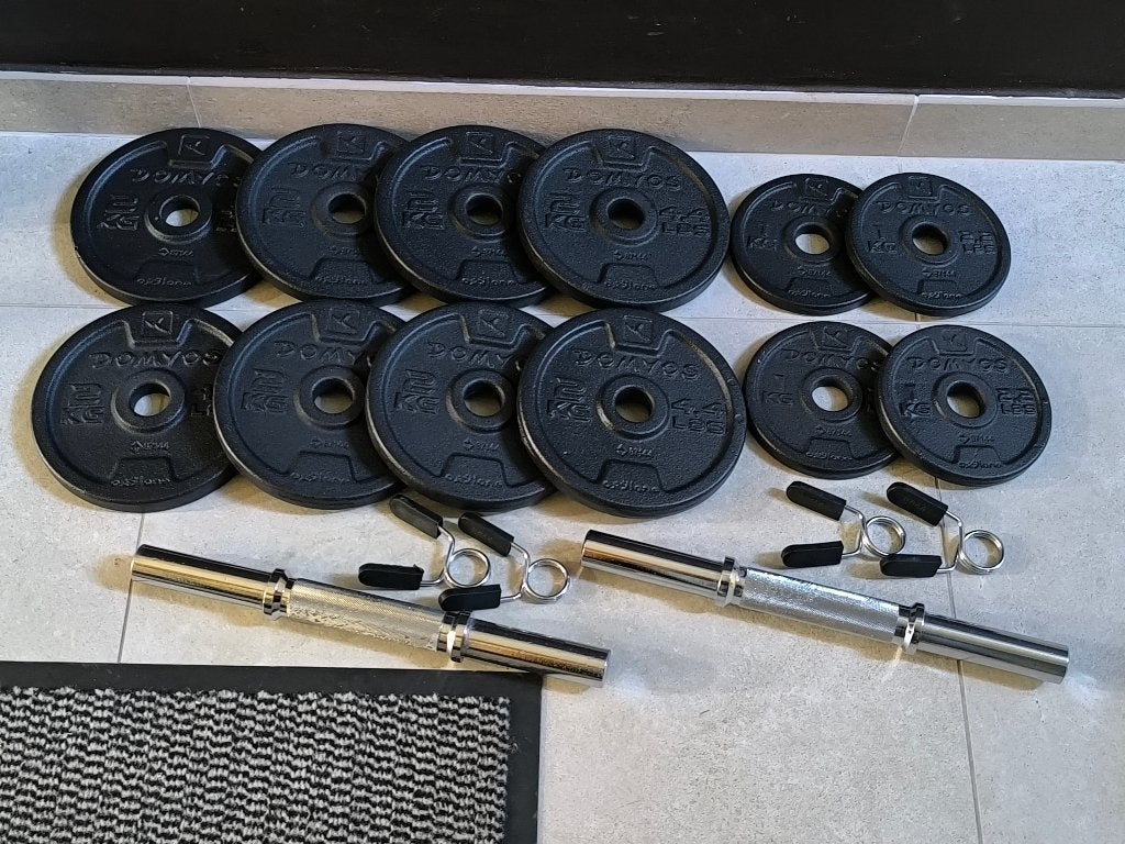 24kg Ensemble d'haltères de Domyos (28mm) en etat parfait., Sports & Fitness, Équipement de fitness, Enlèvement, Comme neuf, Bras
