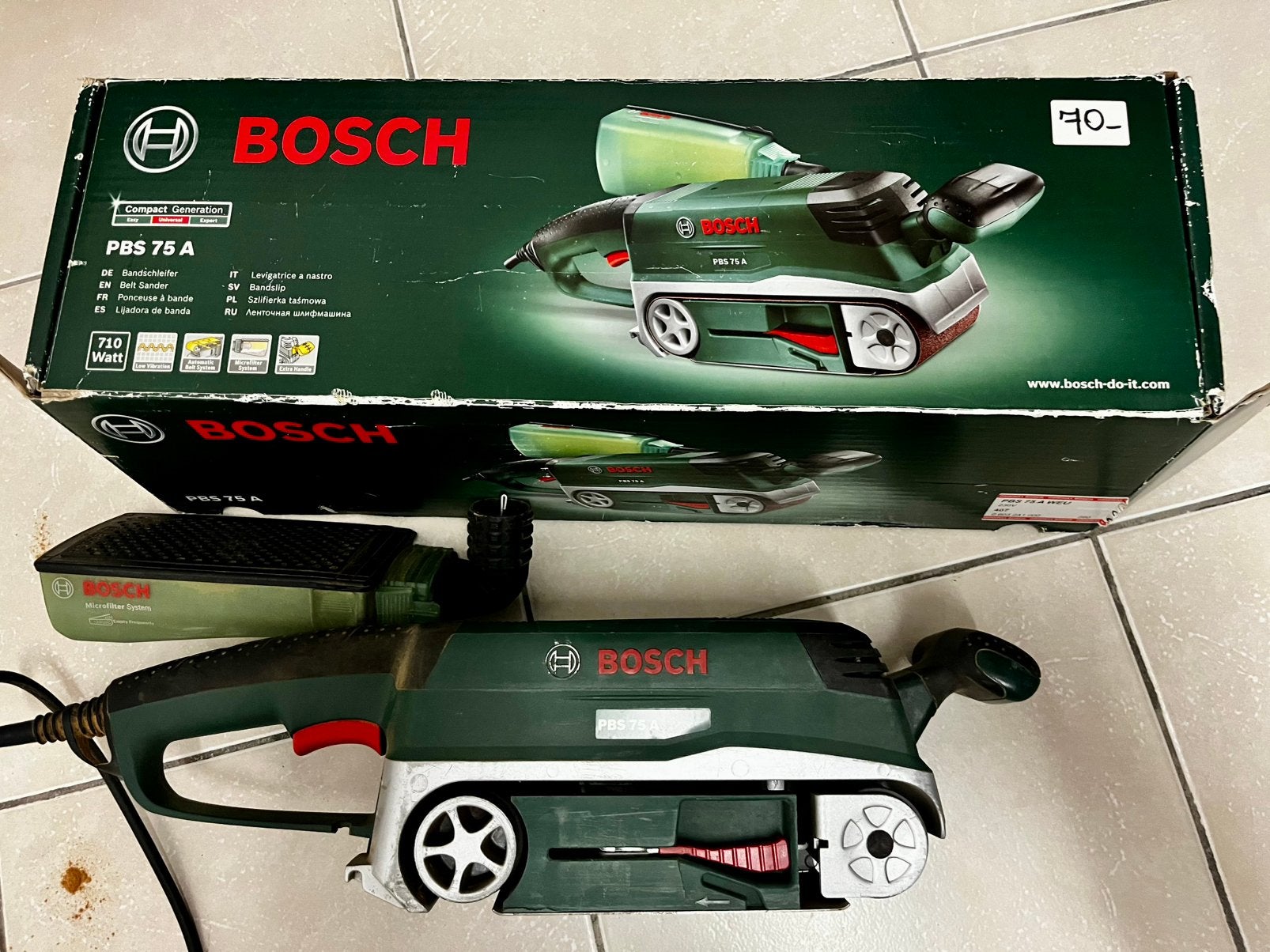 Bosch PBS 75 A bandschuurmachine 710W, Doe-het-zelf en Bouw, Ophalen, Zo goed als nieuw, Bandschuurmachine