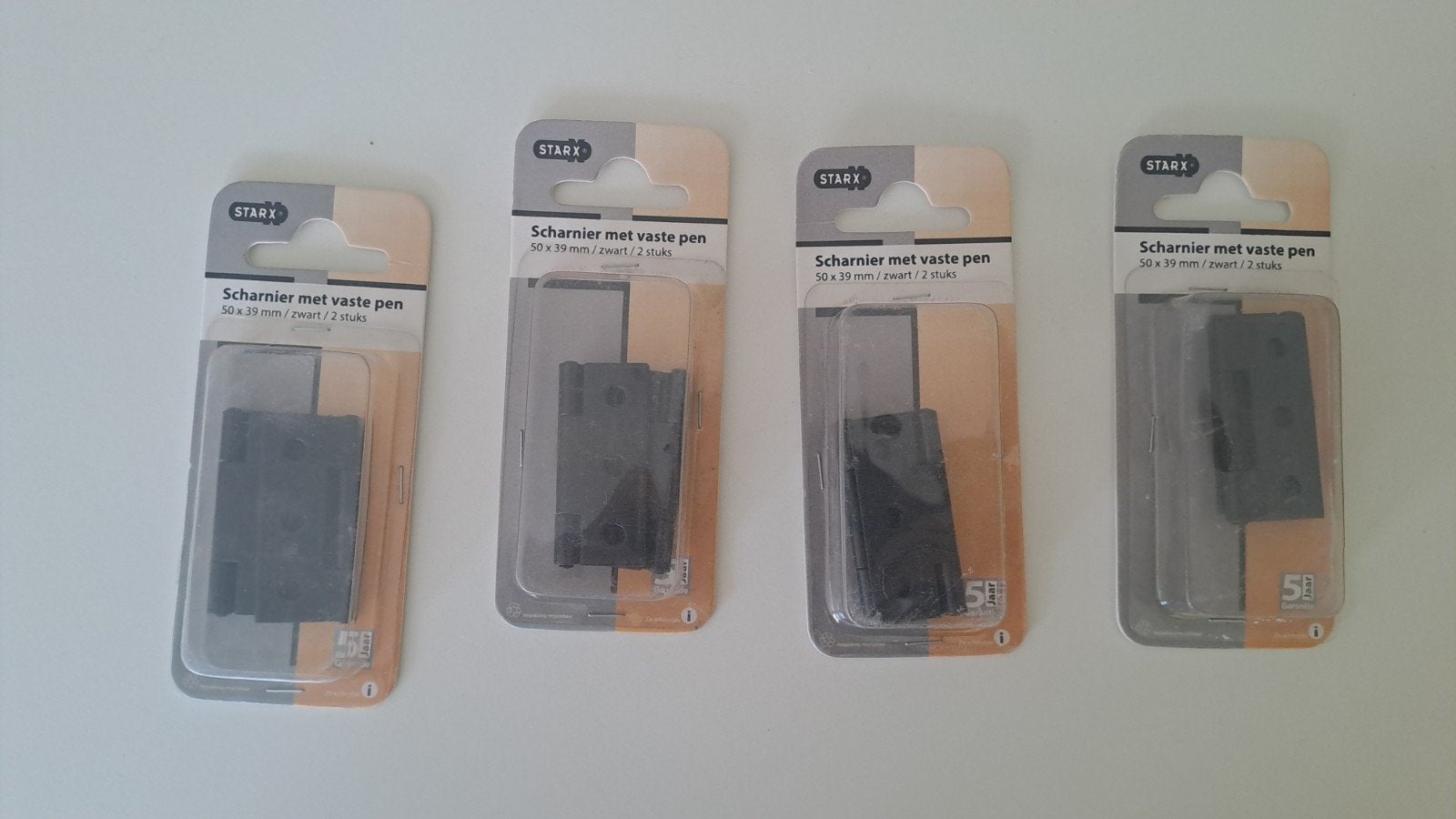 4 sets zwarte scharnieren met vaste pen – 50 x 39 mm – nieuw, Doe-het-zelf en Bouw, Ophalen of Verzenden, Nieuw, Scharnier