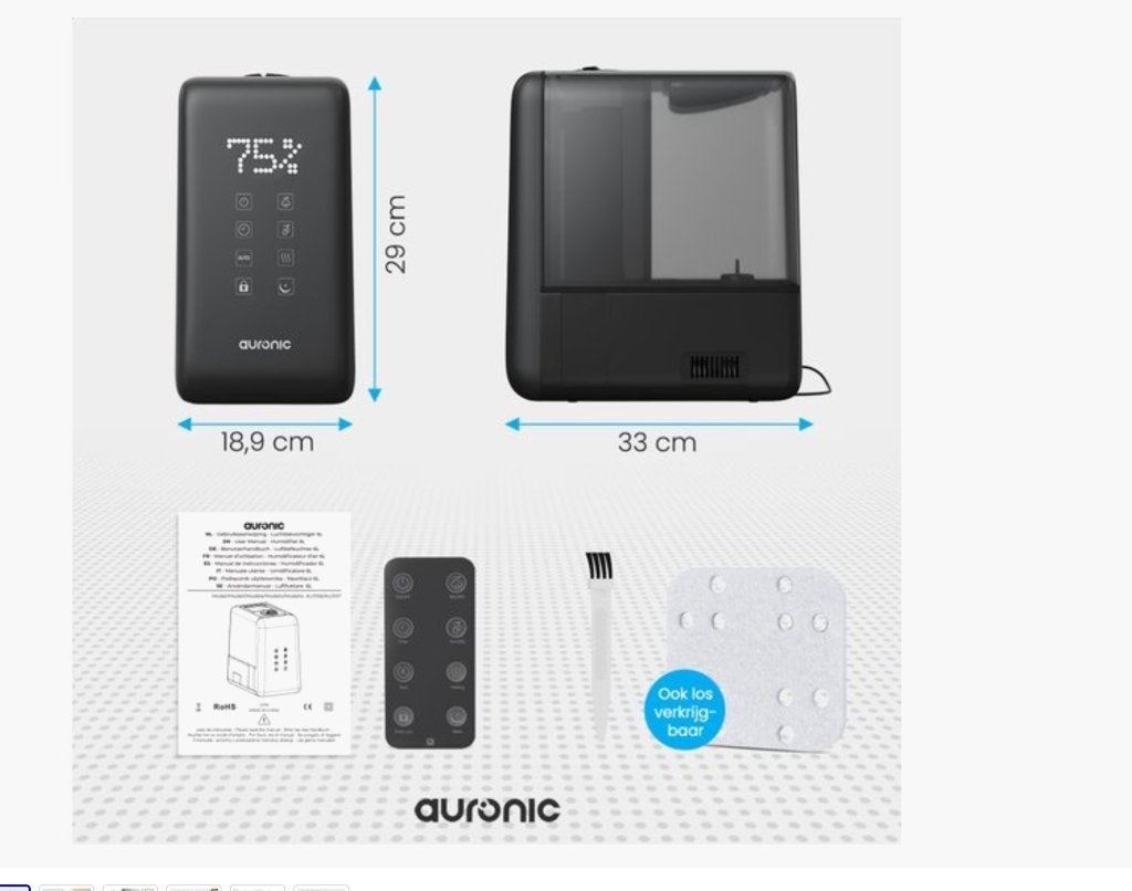 Auronic luchtbevochtiger luxe uitvoering met aroma diffuser, Ophalen, Zo goed als nieuw, Luchtbevochtiger