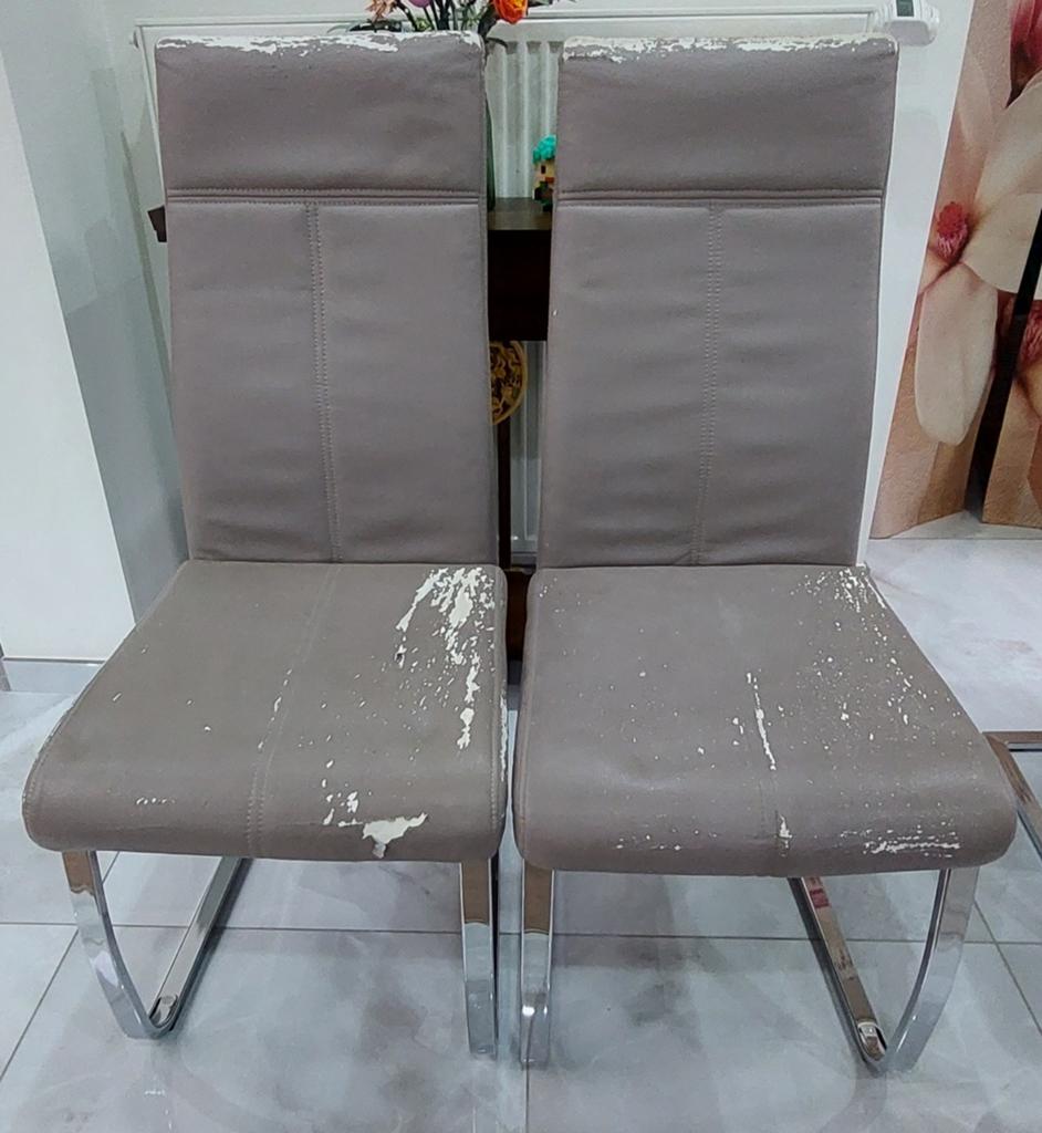 4 eetkamerstoelen met beschadigd kunstleder, Gris, Enlèvement, Utilisé, Modern
