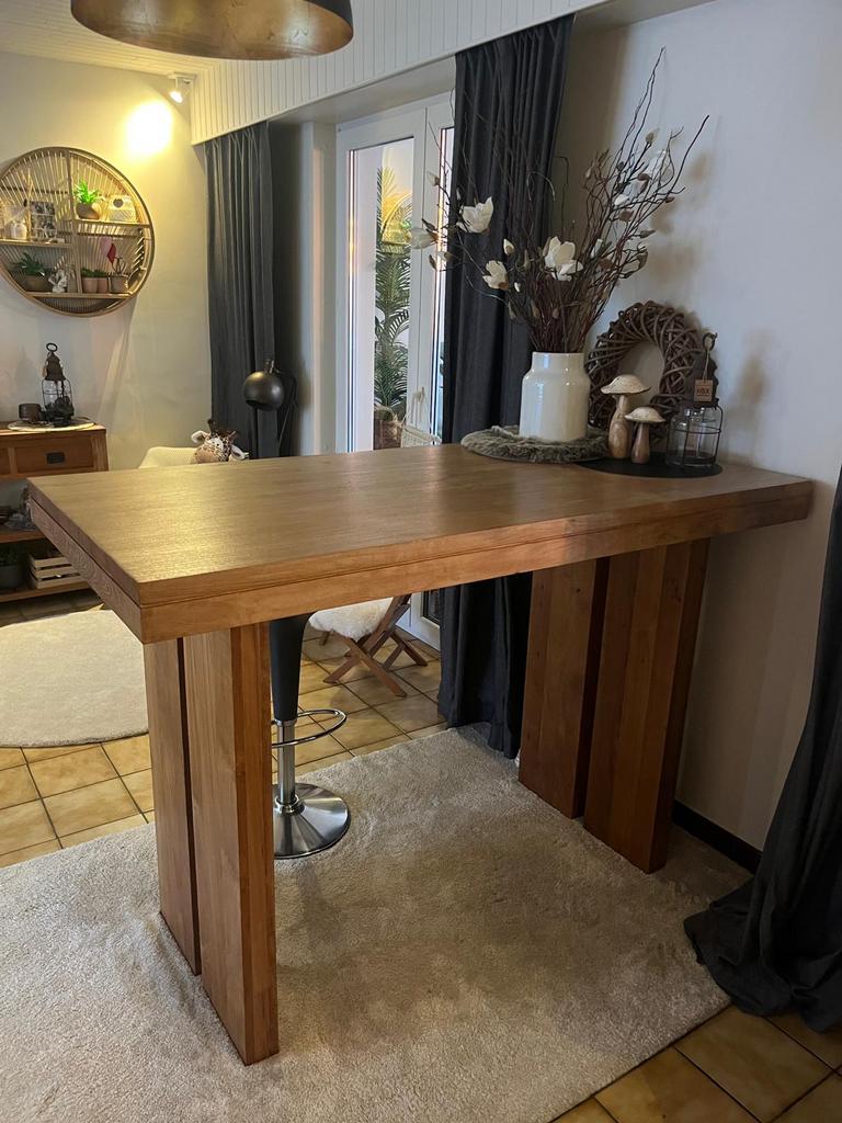 Hoge tafel, massief hout (€200), Huis en Inrichting, Tafels | Eettafels, Ophalen, Zo goed als nieuw