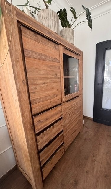 Volhouten barkast met glas, Huis en Inrichting, Ophalen, 100 tot 150 cm, 150 tot 200 cm, 25 tot 50 cm