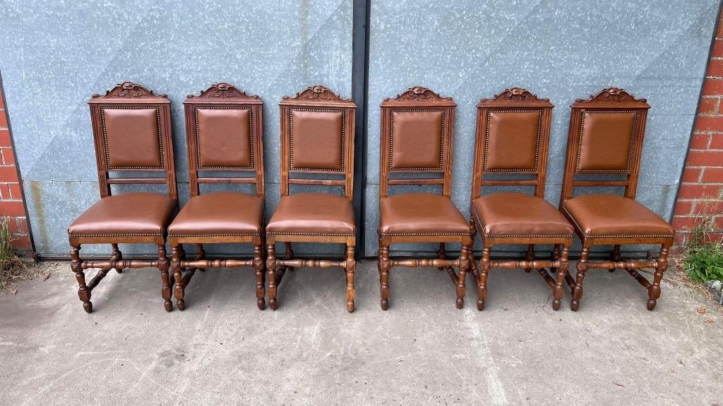6 antieke stoelen lederen zitting, Enlèvement