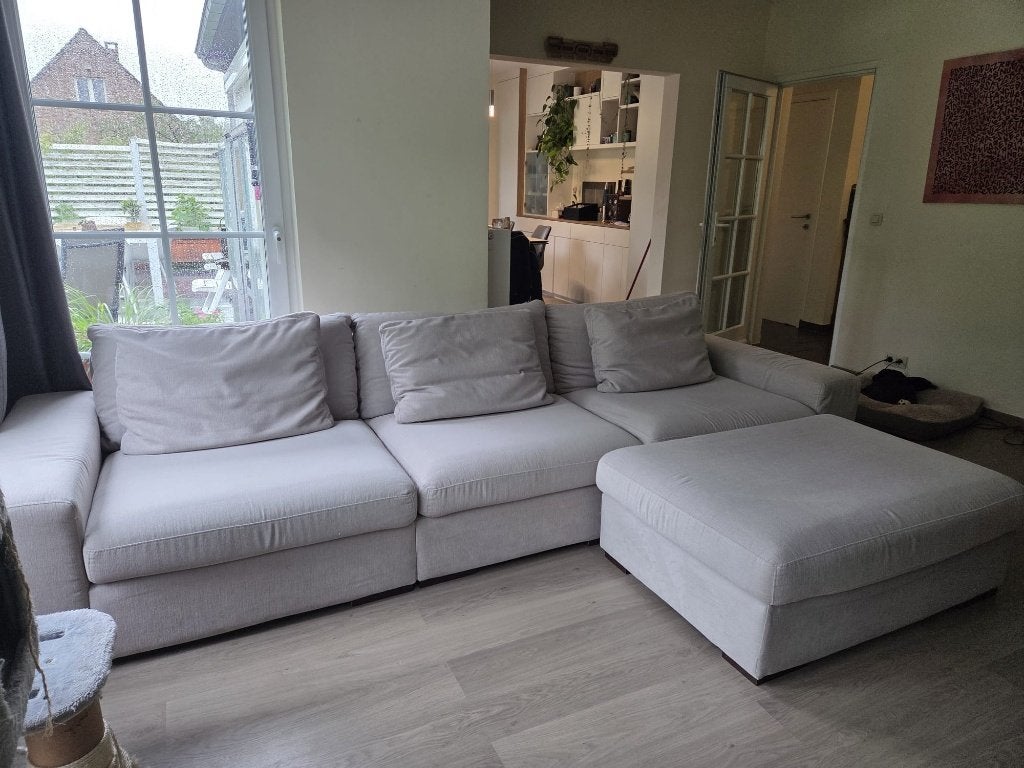 Beau Divan tissu + pouf, Enlèvement, Utilisé, Quatre personnes ou plus, Tissus