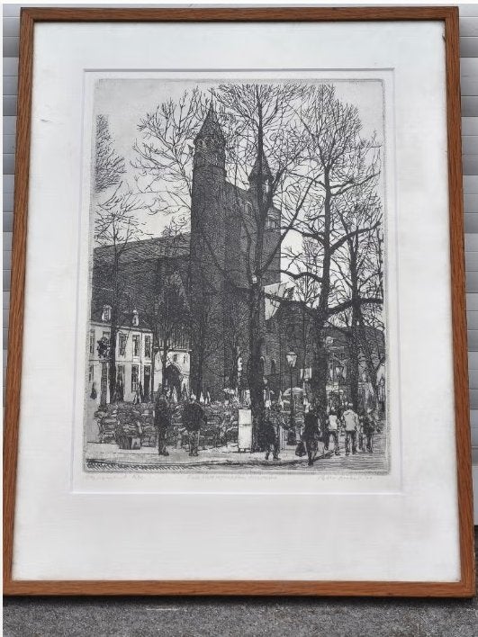 Eau forte Maastricht signe Pieter betus, Antiek en Kunst, Ophalen of Verzenden