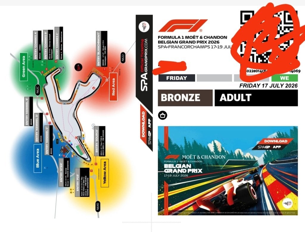 Ticket F1 Spa-Francorchamps vendredi, Tickets en Kaartjes
