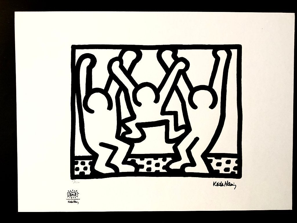 Litho van Keith Haring Buddies ( 70 X 50cm), Genummerd, Ophalen of Verzenden, Personages en Fantasiefiguren, Lithografie