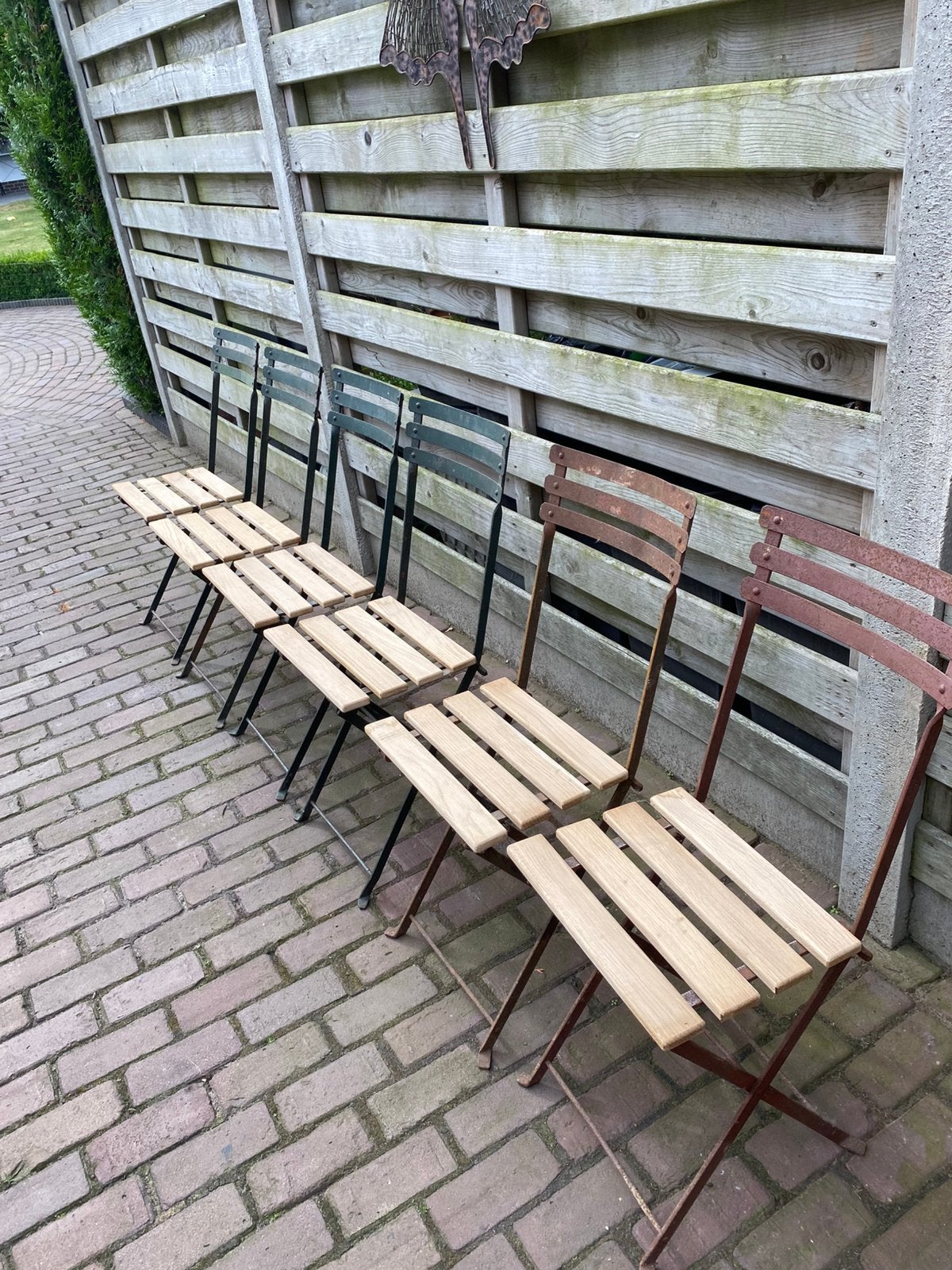 Klapstoeltjes met nieuwe eiken latjes. Vaste prijs per stuk, Jardin & Terrasse, Enlèvement, Utilisé
