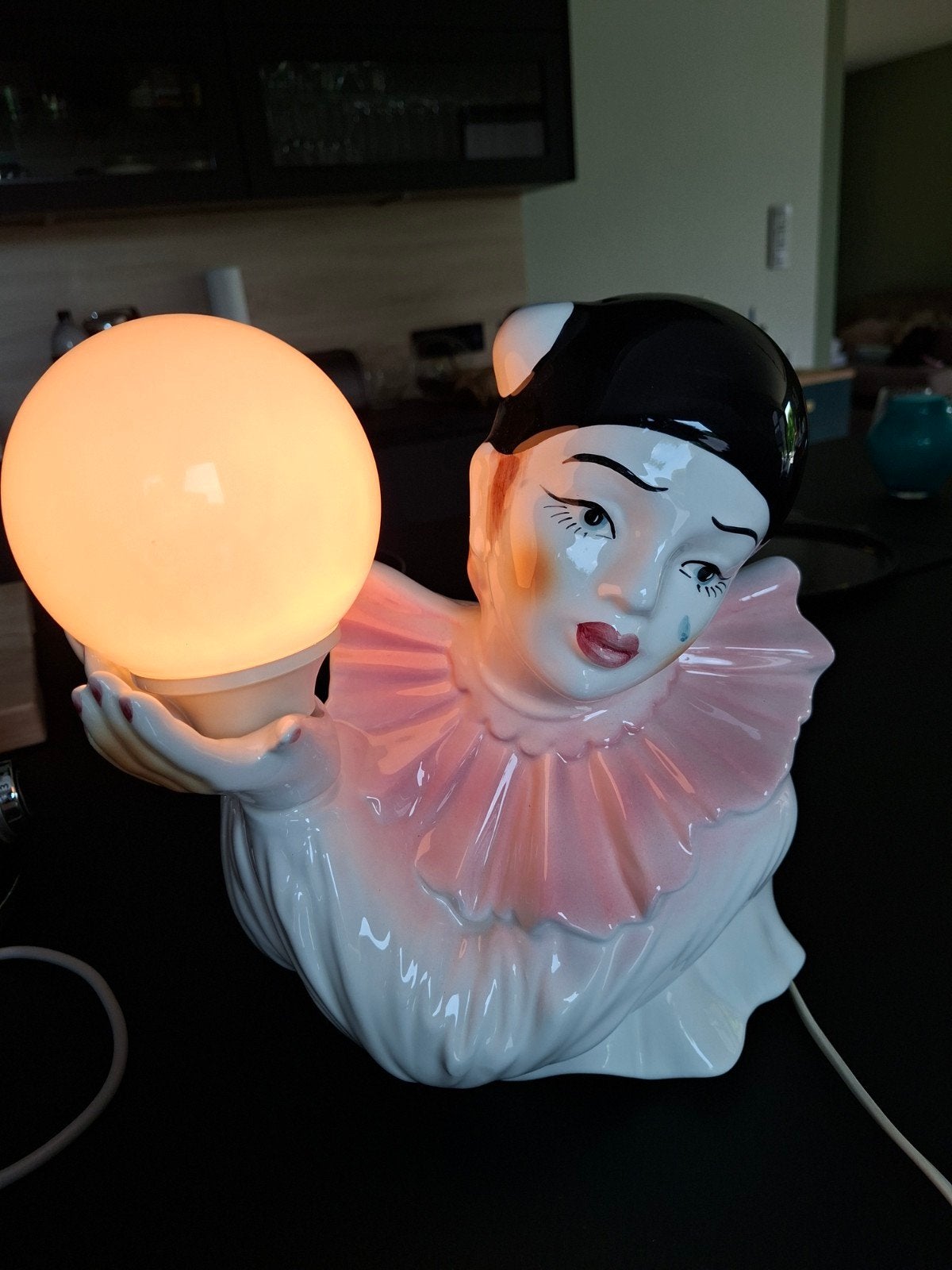 Grote PIERROT tafellamp. PORSELEIN VINTAGE., Ophalen