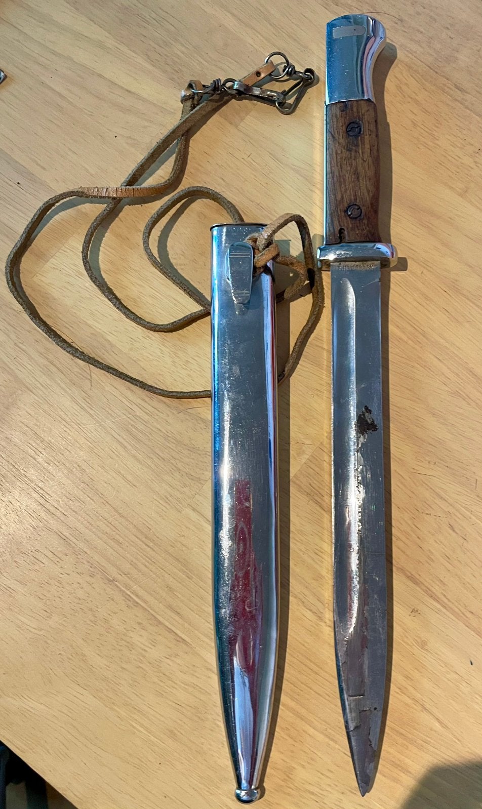 Baionnette Mauser 98K 42 asw avec  fourreau, Enlèvement, Armée de terre, Couteau ou Poignard
