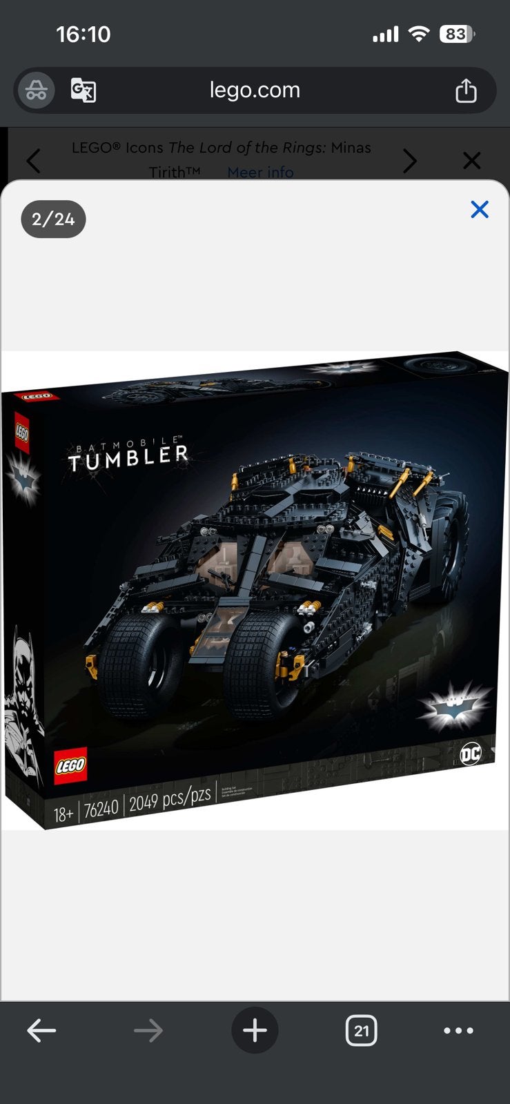 Lego 76240 Batmobile Tumbler nieuw/geseald, Ophalen, Nieuw, Lego