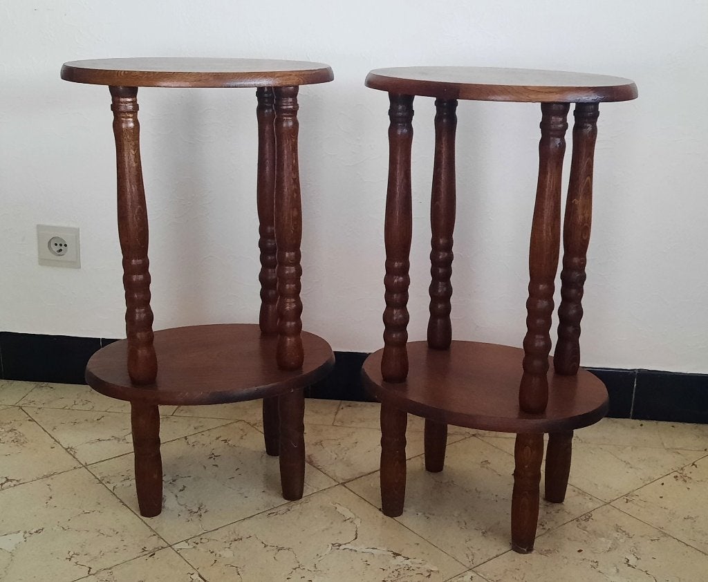 Tables d'appoint vintage en bois Art Déco rétro, Maison & Meubles, Enlèvement, Utilisé, Ovale, Retro