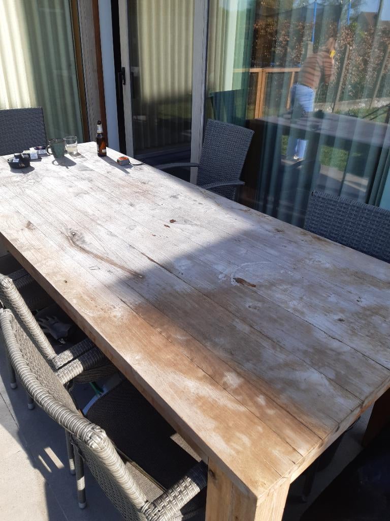 Teak tafel met 6 stoelen, Huis en Inrichting, Ophalen, Gebruikt, Teakhout, 200 cm of meer