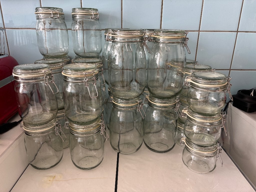 31 glazen bokalen met kliksysteem, Voorraadpot, Ophalen, Nieuw, Glas