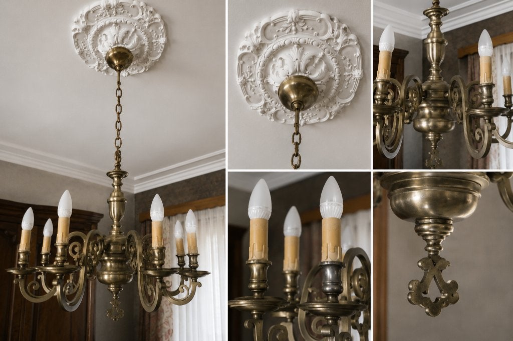 Prachtige vintage tinnen kroonluchter / hanglamp, Enlèvement, Comme neuf