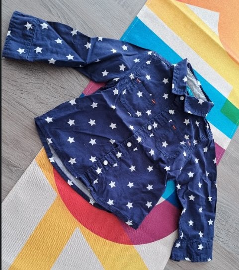 Hema blauw hemd met sterretjes 80, Kinderen en Baby's, Babykleding | Maat 80, Ophalen of Verzenden, Zo goed als nieuw, Jongetje