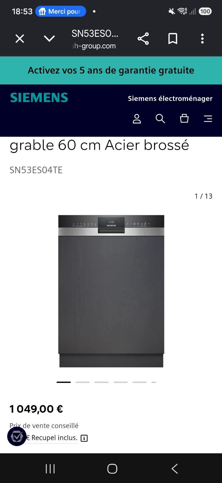 Lave vaisselle Siemens, Electroménager, Enlèvement, Neuf, Encastré, Moins de 10 litres