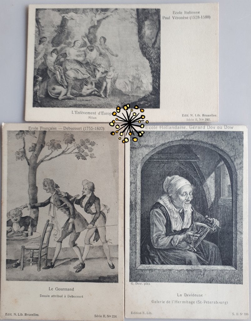 3 Old Postcards:Kunst Ital.,hollandse,franse school Ref.E122, Ophalen of Verzenden, 1920 tot 1940, Ongelopen, Overige thema's