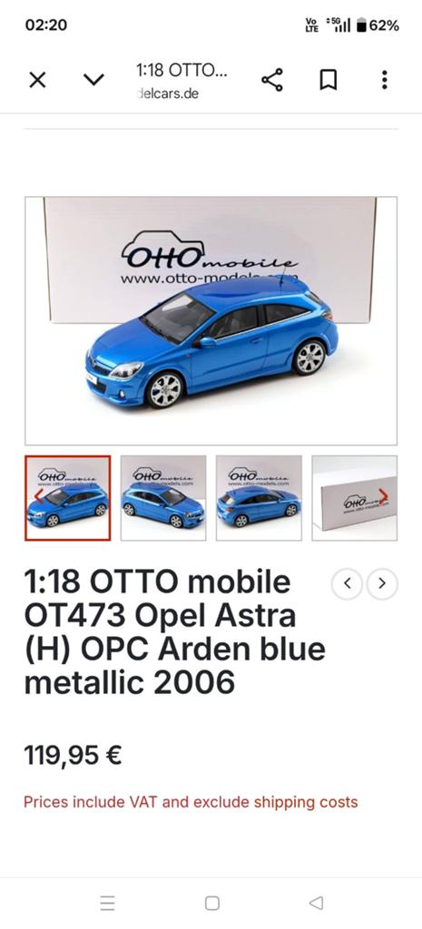 Pouf Opel Astra H GTC OPC Bleu Ardenblue 1/18, Hobby & Loisirs créatifs, Voitures miniatures | 1:18, Enlèvement ou Envoi, OttOMobile