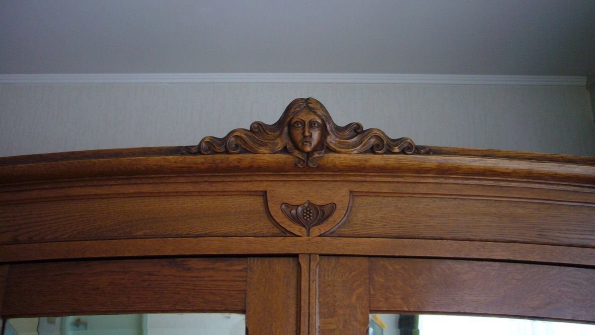 Antieke hangkast met spiegeldeuren en schuiven, Antiek en Kunst, Ophalen