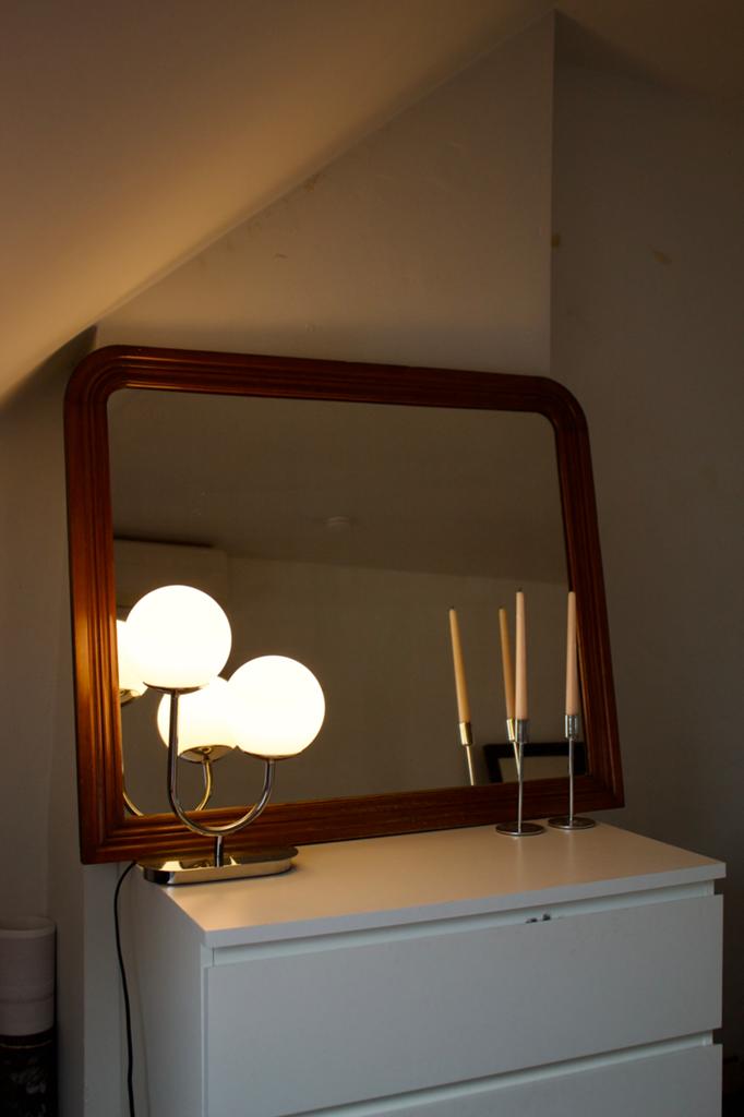 Vintage Art Deco houten spiegel, Antiek en Kunst, Ophalen, Rechthoekig, 100 tot 150 cm, Minder dan 100 cm
