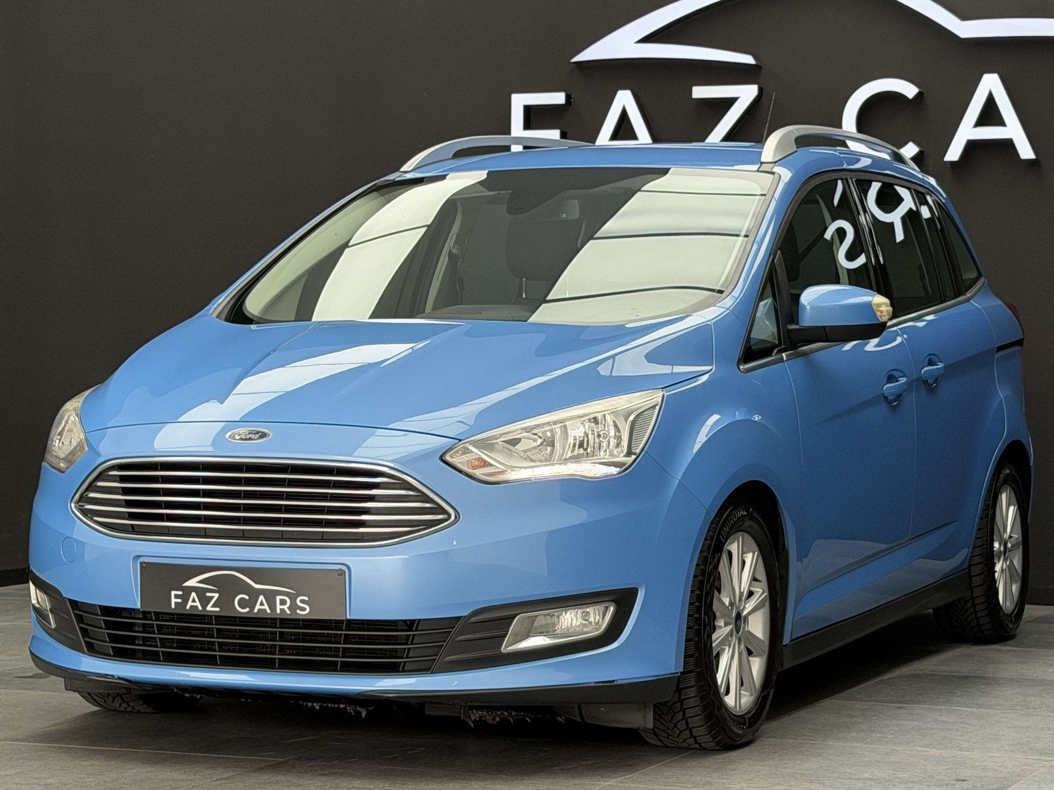 Ford Grand C-Max 1.5 EcoBoost Titanium * 1ER PROP + GPS + GA, Auto's, Stof, Gebruikt, 4 cilinders, Blauw