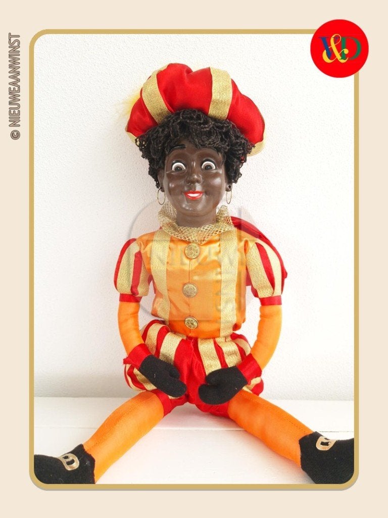 Nostalgische V&D etalage Piet pop - oranje/rood - 60cm, Verzenden, Zo goed als nieuw