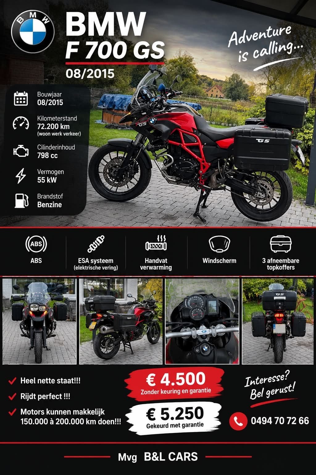 Bmw f 700 gs met 3 topkoffers, Motoren, Occasion, 4 cilinders, Motorrijbewijs A, Bedrijf