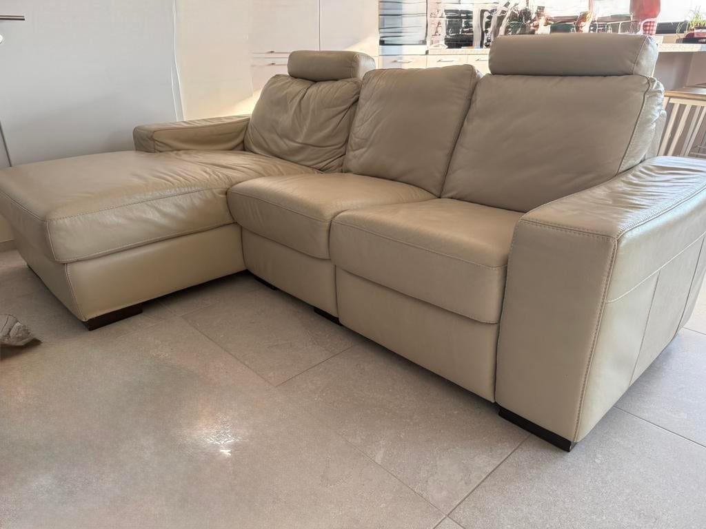 Divan cuir beige 4 places, Maison & Meubles, Canapés | Sofas & Chaises Longues, Utilisé, Cuir, Enlèvement