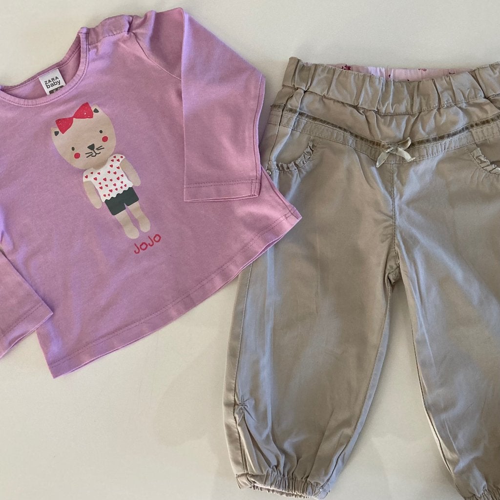 Schattig meisjes setje - t-shirt + beige broekje-maat 74, Kinderen en Baby's, Zara Baby, Meisje, Ophalen of Verzenden, Zo goed als nieuw
