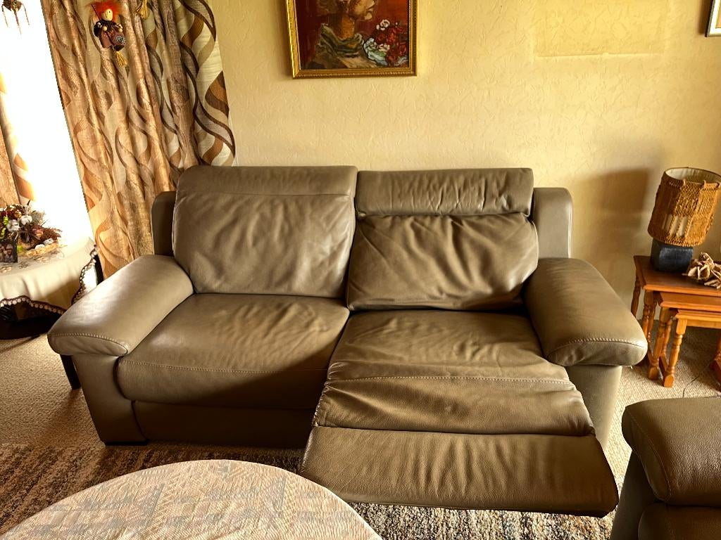 lederen zetels 2P en 3P met relaxfunctie, Huis en Inrichting, Ophalen, Gebruikt, Overige maten, Leer
