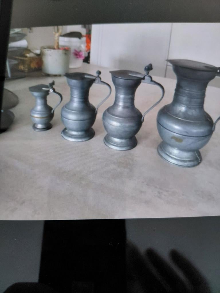 4 stuks maatbekers met stempel op onderaaan, Antiquités & Art, Antiquités | Étain, Enlèvement