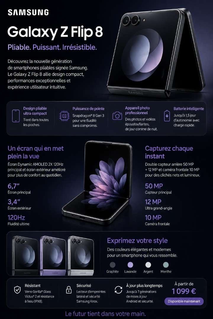 Samsung Galaxy Z Flip 8 – Noir – État neuf, Enlèvement ou Envoi, Comme neuf