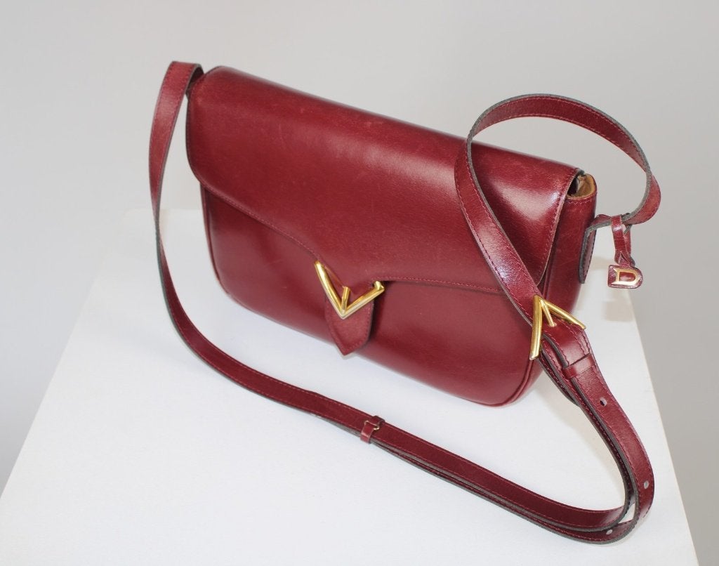 Vintage Delvaux crossbodytas, Burgundy leather, Handtassen en Accessoires, Gebruikt, Ophalen of Verzenden, Rood, Het huis van mijn moeder
