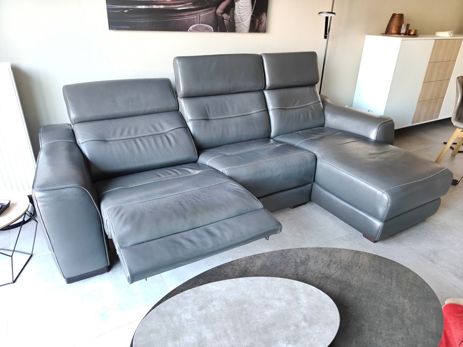 Hoeksalon met relax en long chair, Ophalen, Leer