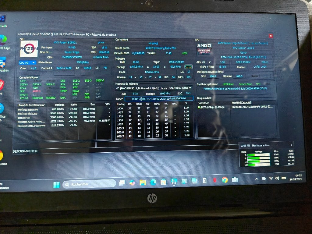 PC HP 15" 255 G7, Hp, 256 GB, Reconditionné, Amd ryzen 5 2500U