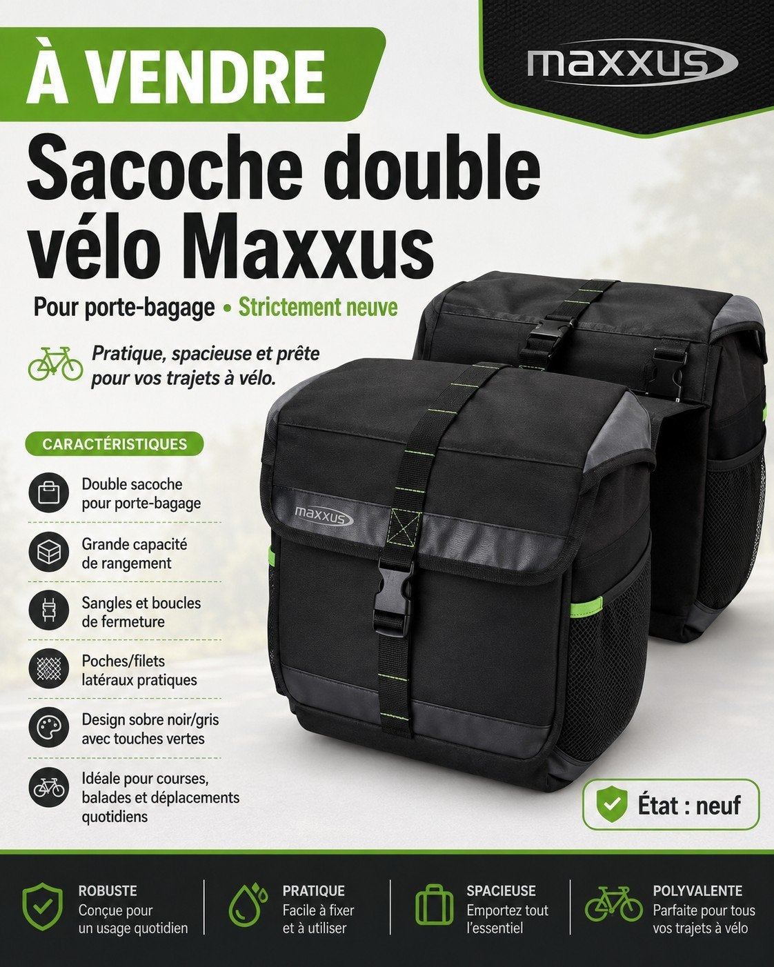 NIEUW Maxxus dubbele fietstas, Fietsen en Brommers, Ophalen of Verzenden, Nieuw, Maxxus