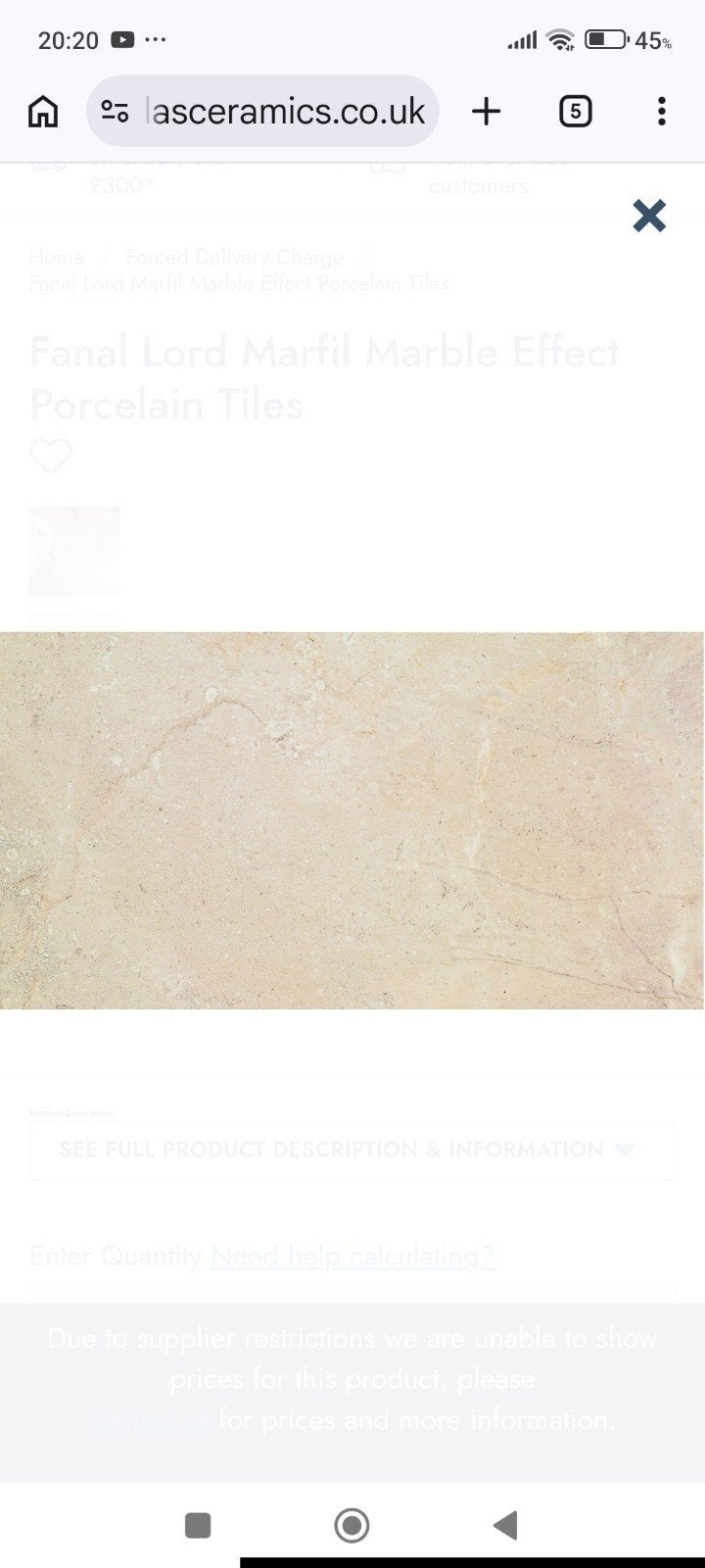 Carrelage fanal Lord marfil effet marbre 60x120, Marbre