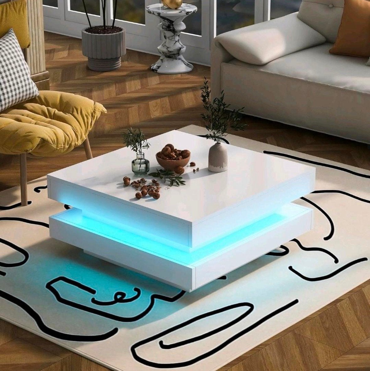 Moderne Salontafel met LED Verlichting - Wit Hoogglans, Ophalen of Verzenden, Nieuw, Vierkant
