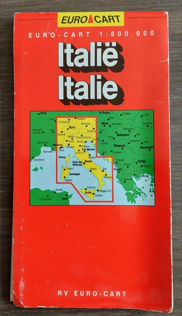 RV Euro-Cart vintage wegenkaart Italië  1991-1992, Ophalen of Verzenden