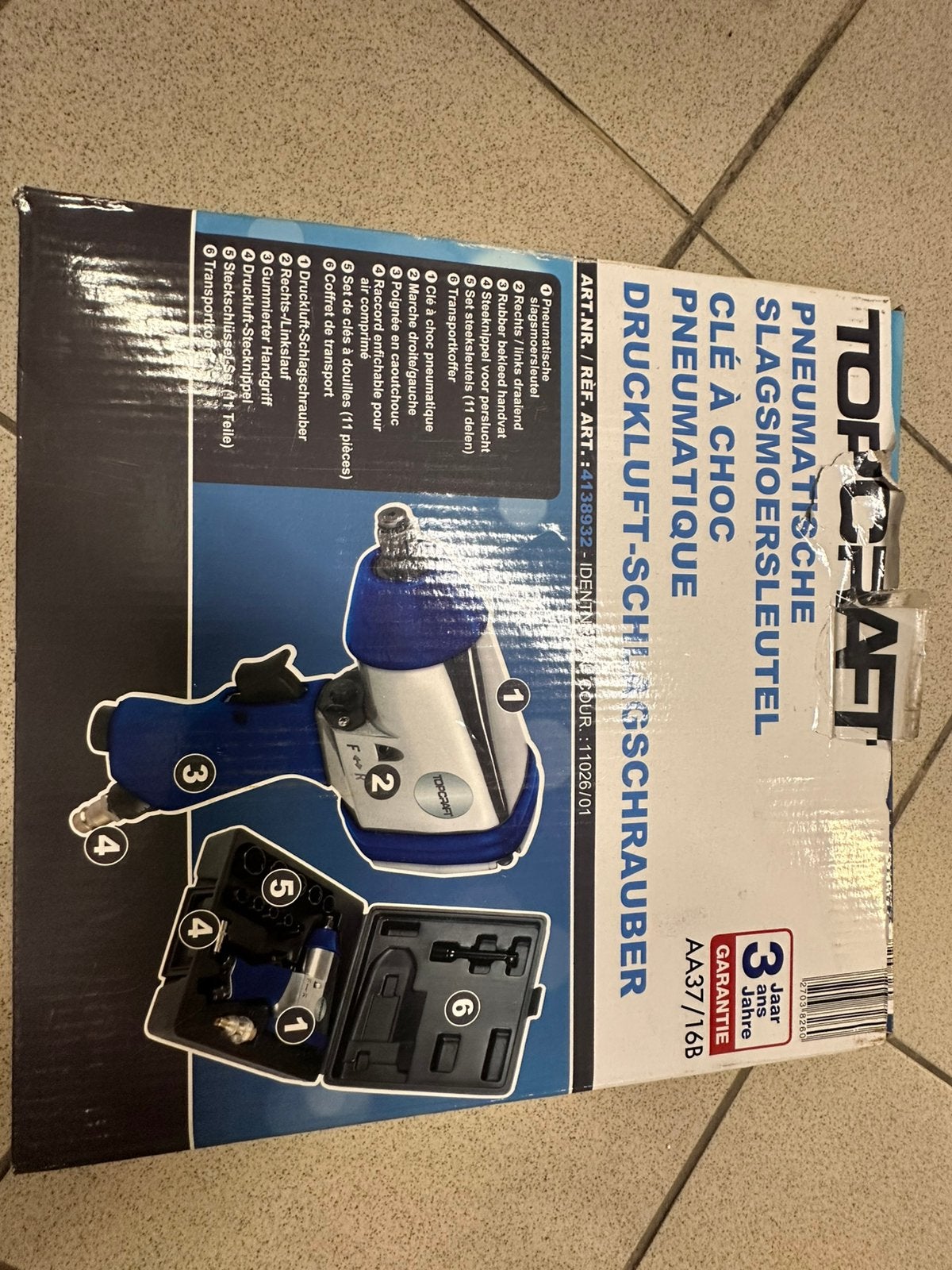 Clé à choc pneumatique Topcraft avec coffret – 20 €, Enlèvement ou Envoi, Comme neuf, Voiture