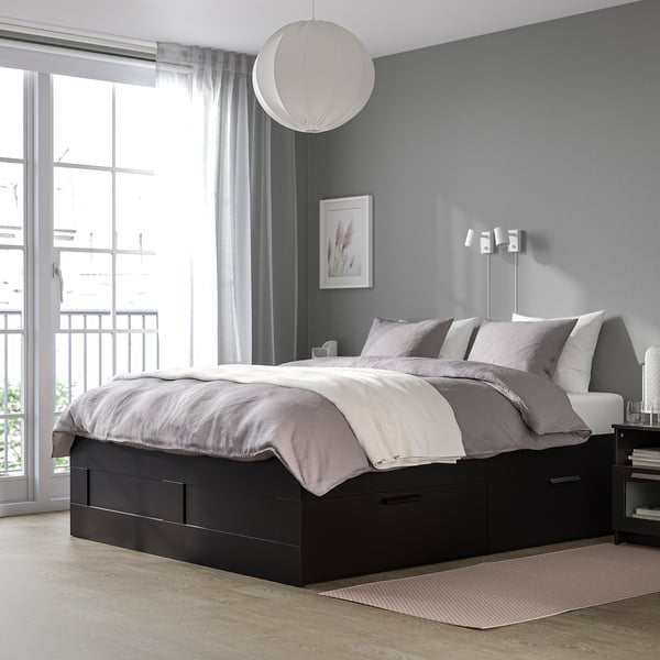 IKEA bed Brimnes SET (bed, lattenbodem, matras en nachtkast), Huis en Inrichting, Slaapkamer | Bedden, Ophalen, Zo goed als nieuw