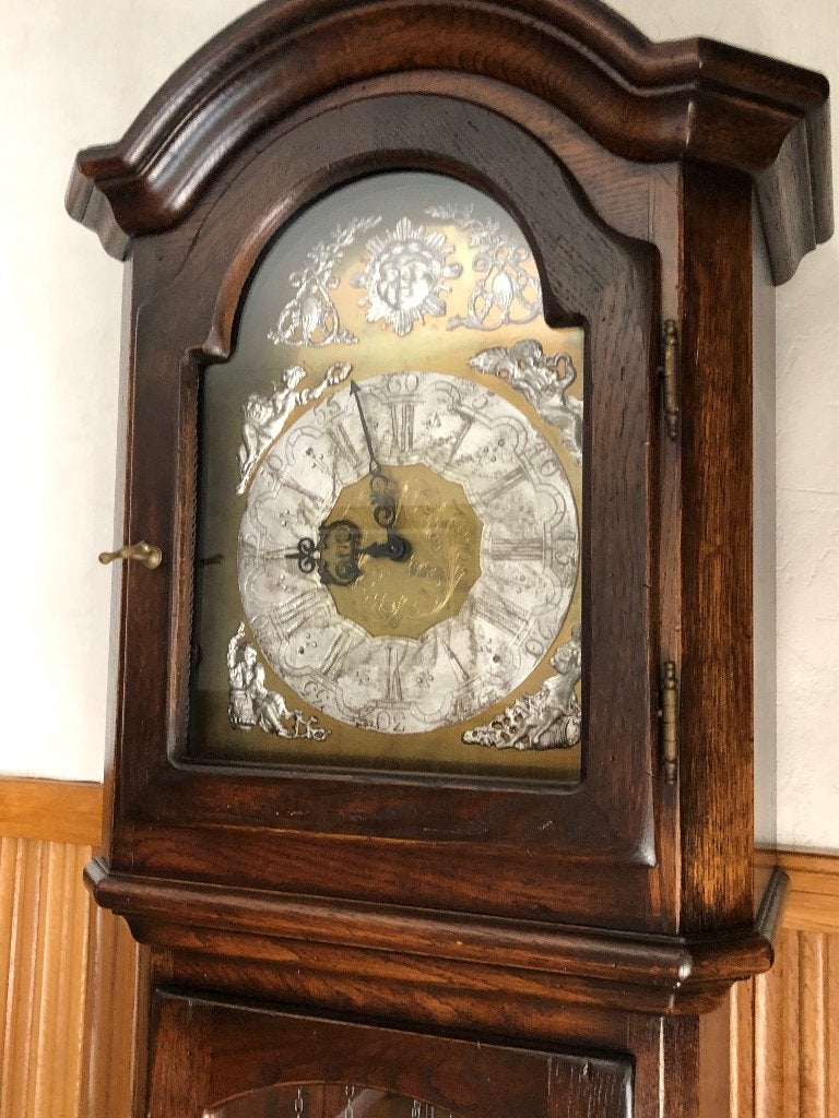 Eiken staande klok, Enlèvement, Comme neuf, Avec poids, Horloge sur pied