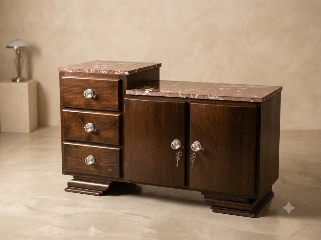 Unieke Vintage Art Deco Set: Dressoir met nachtkastjes, Huis en Inrichting, Ophalen, Gebruikt, 100 tot 150 cm, Eikenhout