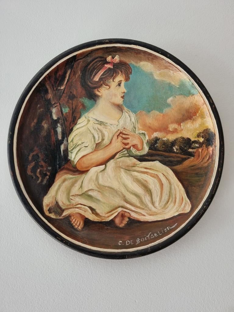 Jeune fille dans un paysage romantique peint sur planche de, Enlèvement